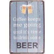 Clayre & Eef Wanddecoratie  20x30 cm Blauw Wit Metaal Beer Muurdecorat...