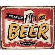 Clayre & Eef Tekstbord  25x20 cm Rood Geel Ijzer Ice cold Beer Wandbor...