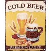 Clayre & Eef Tekstbord  20x25 cm Geel Ijzer Cold beer Wandbord