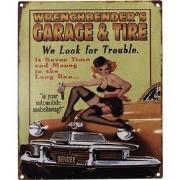 Clayre & Eef Tekstbord  20x25 cm Groen Geel Ijzer Garage & Tire Wandbo...