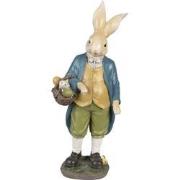 Clayre & Eef Beeld Konijn 38 cm Bruin Blauw Polyresin Paasdecoratie