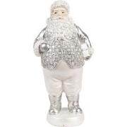Clayre & Eef Kerstdecoratie Beeld Kerstman 16 cm Zilverkleurig Kunstst...