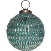 Clayre & Eef Kerstbal  Ø 7 cm Groen Zilverkleurig Glas Kerstdecoratie