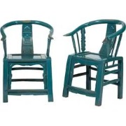 Fine Asianliving Antieke Chinese Stoelen met Armleuning Blauw High
