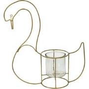 Clayre & Eef Theelichthouder Zwaan 33x13x41 cm Goudkleurig Ijzer Glas ...