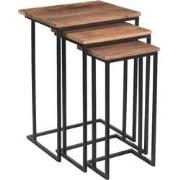 Industriële bijzettafel vierkant hout&staal - Set van 3