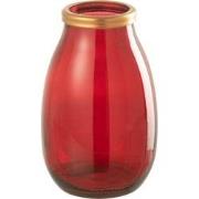 J-Line - Vaas Goud Boord Glas Rood Small - 18x18x28cm