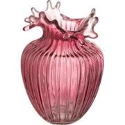 J-Line - Vaas Bloem Lijnen Glas Donker Roze Small - 14.5x14.5x21cm