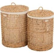 J-Line - Set Van 2 Manden+deksel Was Waterhyacint Naturel - 42x42x55cm