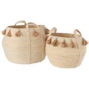 J-Line - Set Van 2 Manden Bol Kwastjes Mais Licht Bruin/naturel - 47x4...