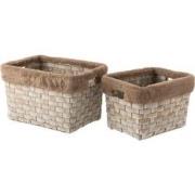 J-Line - Set Van 2 Manden Rechthoekig+imitatiebont Rotan Plat Bruin - ...