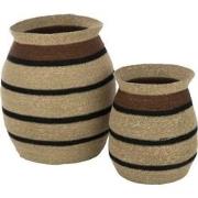 J-Line - Set Van 2 Manden Rond Gestreept Marie Zeegras Bruin Zwart - 4...