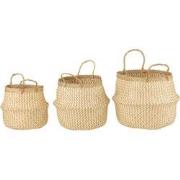 J-Line - Set 3 Manden Intrekbaar Zeegras Wit - 30x30x28cm