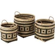 J-Line - Set Van 3 Mand Patronen Handvaten Bamboe Naturel/zwart - 41x4...