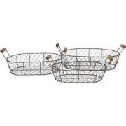 Clayre & Eef Opbergmand Set van 3  42x27x15 cm Bruin Ijzer Hout Rond M...