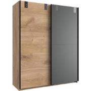 Kledingkast met 2 schuifdeuren: 1 eikenhouten decor + 1 grafiet - L135...