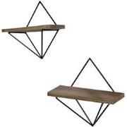 Set van 2 wandplanken van zwart metaal en massief hout L30 cm
