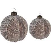 Clayre & Eef Kerstbal Set van 2  Ø 10 / Ø 8 cm Bruin Glas Kerstboomver...