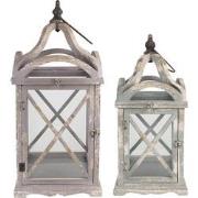 Clayre & Eef Lantaarn Set van 2  73/56 cm Grijs Hout Glas Kaarsenhoude...