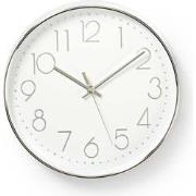 Nedis CLWA015PC30SR Ronde Wandklok Diameter 30 Cm Wit & Zilver
