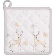 Clayre & Eef Pannenlap  20x20 cm Wit Beige Katoen Vierkant Hert Afgiet...