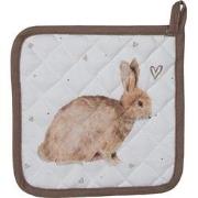 Clayre & Eef Kind Pannenlap  16x16 cm Wit Bruin Katoen Vierkant Konijn