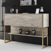 Modern Dressoir Travertijn Luxe 120x80x30 - Gouden Frame