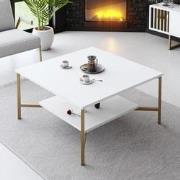 Vierkante Salontafel Wit Gold Line 80x80 - Gouden Frame