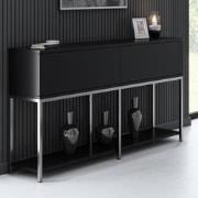 Modern Dressoir Zwart Lord 150x30x80 - Zilver Frame - Twee Vakken