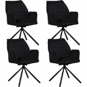 Set van 4 Draaibare Eetkamerstoelen Novan Zwart Velvet – 180° Draaibaa...
