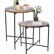 MISOU Bijzettafel - Salontafel - Metaal - Set van 2 - met Acacia Hout ...