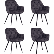 Set van 4 Eetkamerstoelen Velvet Antraciet Stof Audrey - Met Armleunin...
