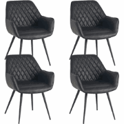 Set van 4 Industriële Eetkamerstoelen Cara Zwart Ruitpatroon - Kunstle...