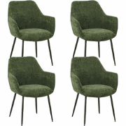 Set van 4 Eetkamerstoelen Sev Groen Chenille Stof - Met Armleuning