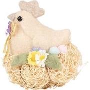 Clayre & Eef Decoratie Beeld Kip 10x11x13 cm Beige Textiel op Kunststo...