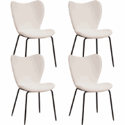 Set van 4 Eetkamerstoelen Sia Crème Bouclé Stof - Zonder Armleuningen