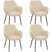 Set van 4 Eetkamerstoelen Sev Beige Chenille Stof - Met Armleuning