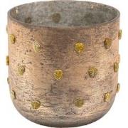 Clayre & Eef Theelichthouder  Ø 13x13 cm Goudkleurig Glas Rond Bladere...