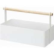 Opbergmand van wit metaal met houten handvat - L29 cm