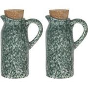 Clayre & Eef Olie en Azijnstel set van 2  8x6x14 cm Groen Keramiek Ron...