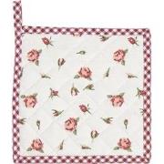 Clayre & Eef Pannenlap  20x20 cm Rood Wit Katoen Vierkant Rozen Afgiet...