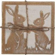 Clayre & Eef Onderzetters voor Glazen Set van 4  10x10 cm Bruin Hout V...