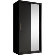 Meubella Kledingkast Mandalin - Zwart - 100 cm - Met spiegel