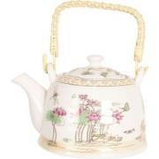 Clayre & Eef Theepot met Filter  800 ml Beige Roze Porselein Rond Bloe...