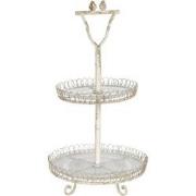 Clayre & Eef Etagère 2 laags  Ø 36x65 cm Wit Ijzer Glas Rond Serveersc...