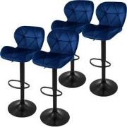 Set van 2 barkrukken 2x blauw fluwelen bekleding met rugleuning en voe...