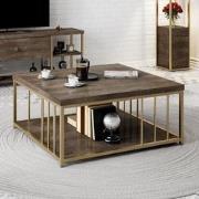 Vierkante Salontafel Walnoot Zenn 90x90 - Gouden Frame