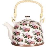 Clayre & Eef Theepot met Filter  600 ml Beige Roze Porselein Rond Bloe...