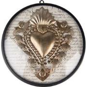 Clayre & Eef Wanddecoratie  Ø 23x4 cm Goudkleurig Zwart Ijzer Glas Hei...