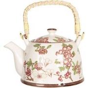 Clayre & Eef Theepot met Filter  800 ml Beige Roze Porselein Rond Bloe...